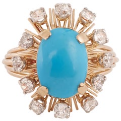 Turquoise Diamonds 18 Karat Rose Gold Sun Ring