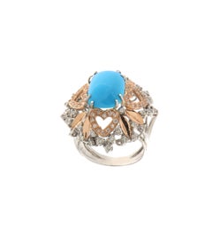 SCALA GIOIELLI 18K White & Yellow Gold Turquoise Diamond Ring, 0.81ct
