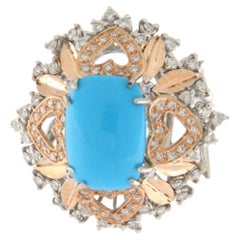 SCALA GIOIELLI 18K White & Yellow Gold Turquoise Diamond Ring, 0.81ct