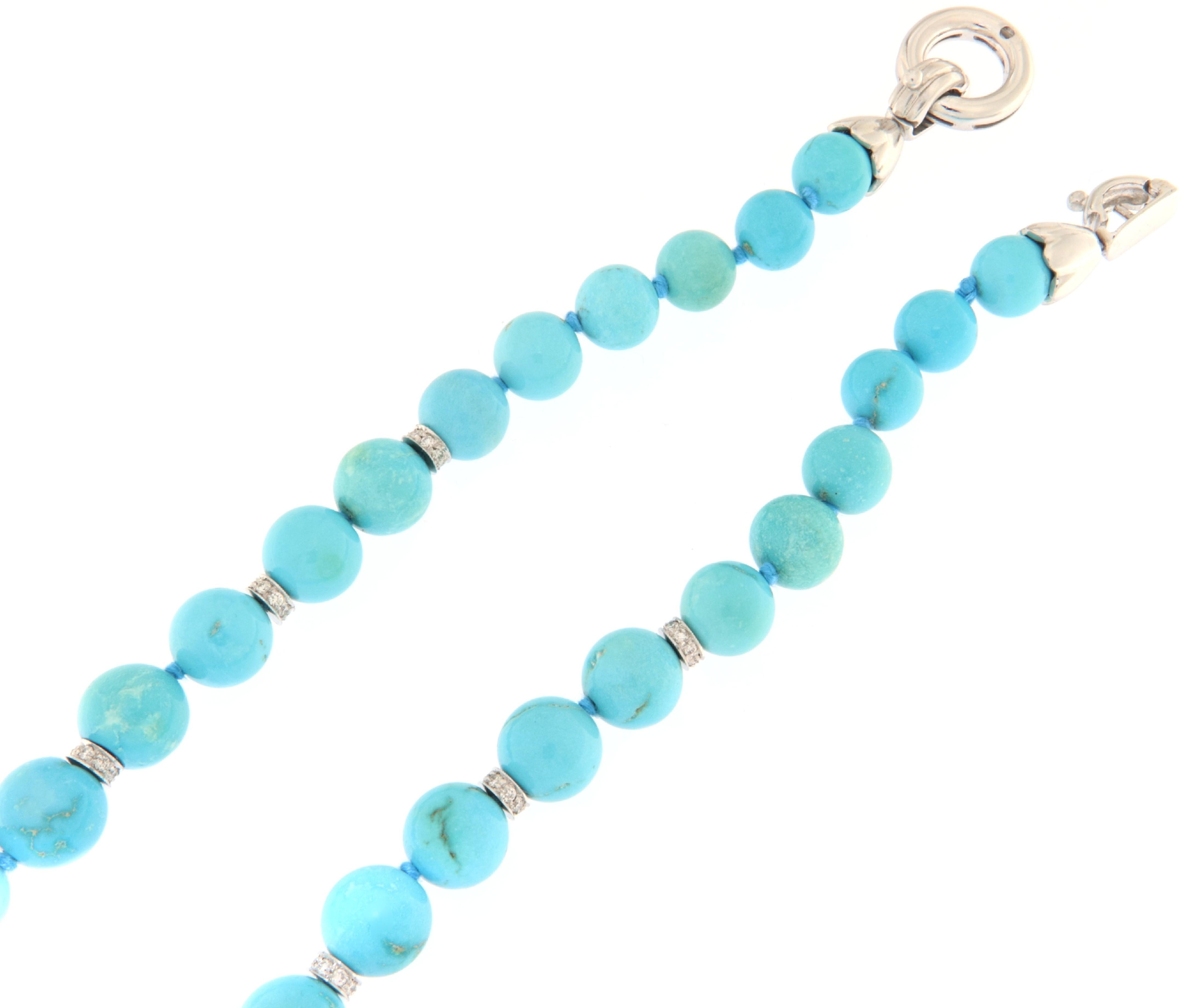 Collana di perline con diamanti turchesi in oro bianco 18 carati in vendita 1