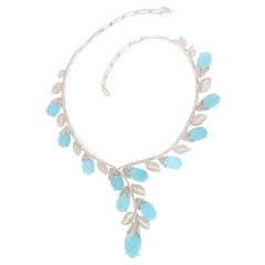 Turquoise Diamonds 18 Karat White Gold Choker Necklace