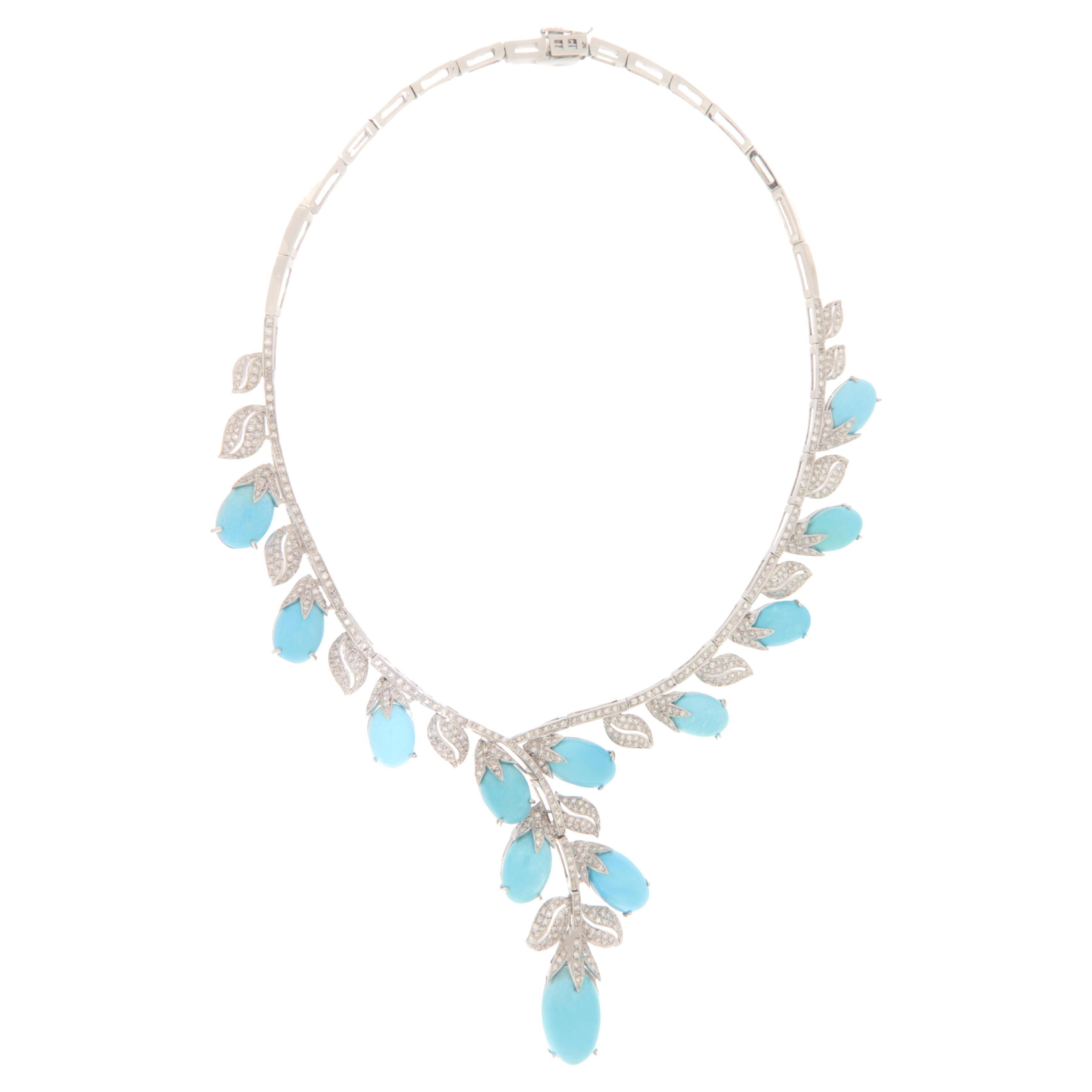 Turquoise Diamonds 18 Karat White Gold Choker Necklace