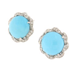 Turquoise Diamonds 18 Karat White Gold Clip-on Earrings