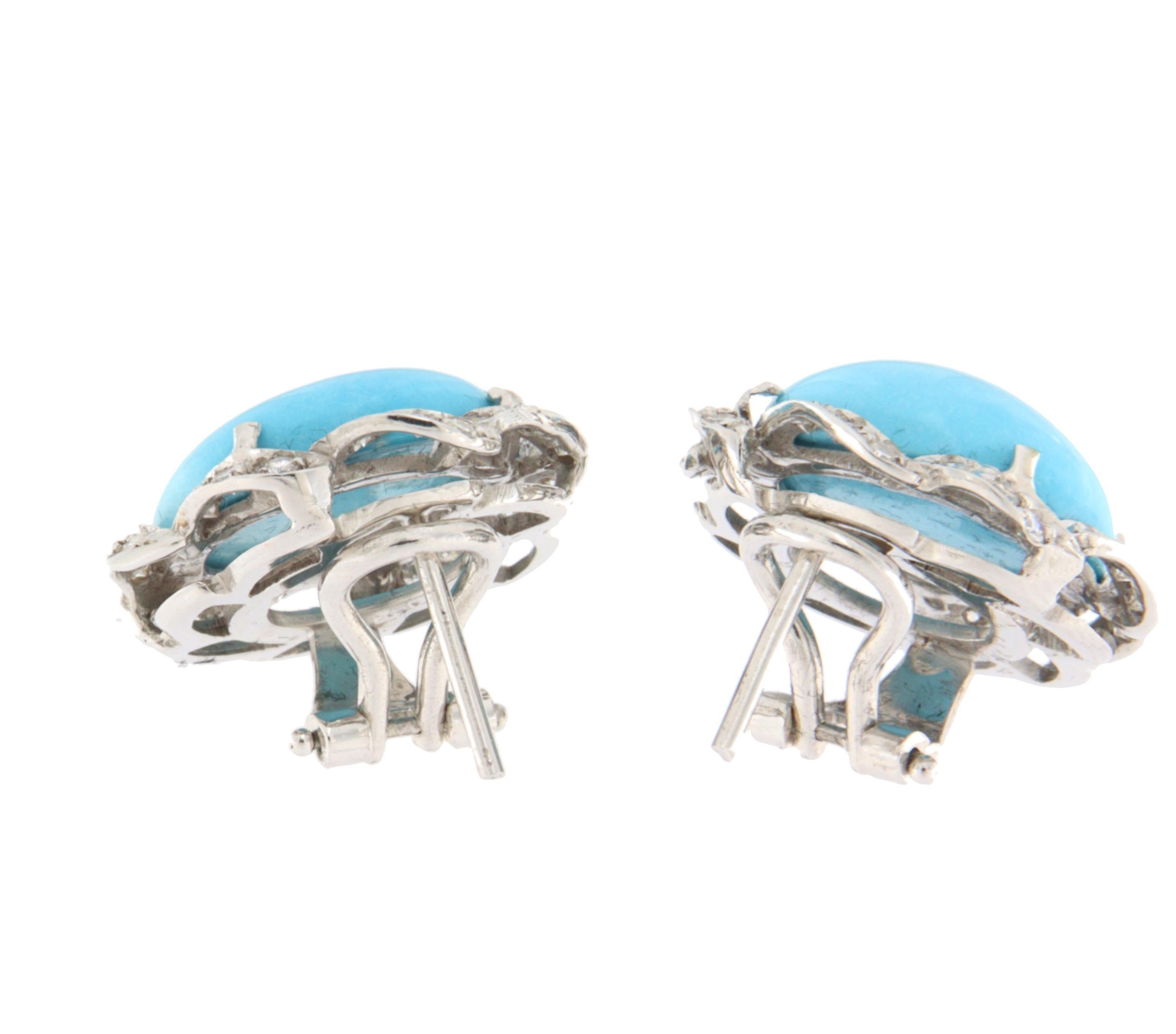 Orecchini a clip in oro bianco 18 carati con diamanti turchesi In condizioni Nuovo in vendita a Marcianise, IT