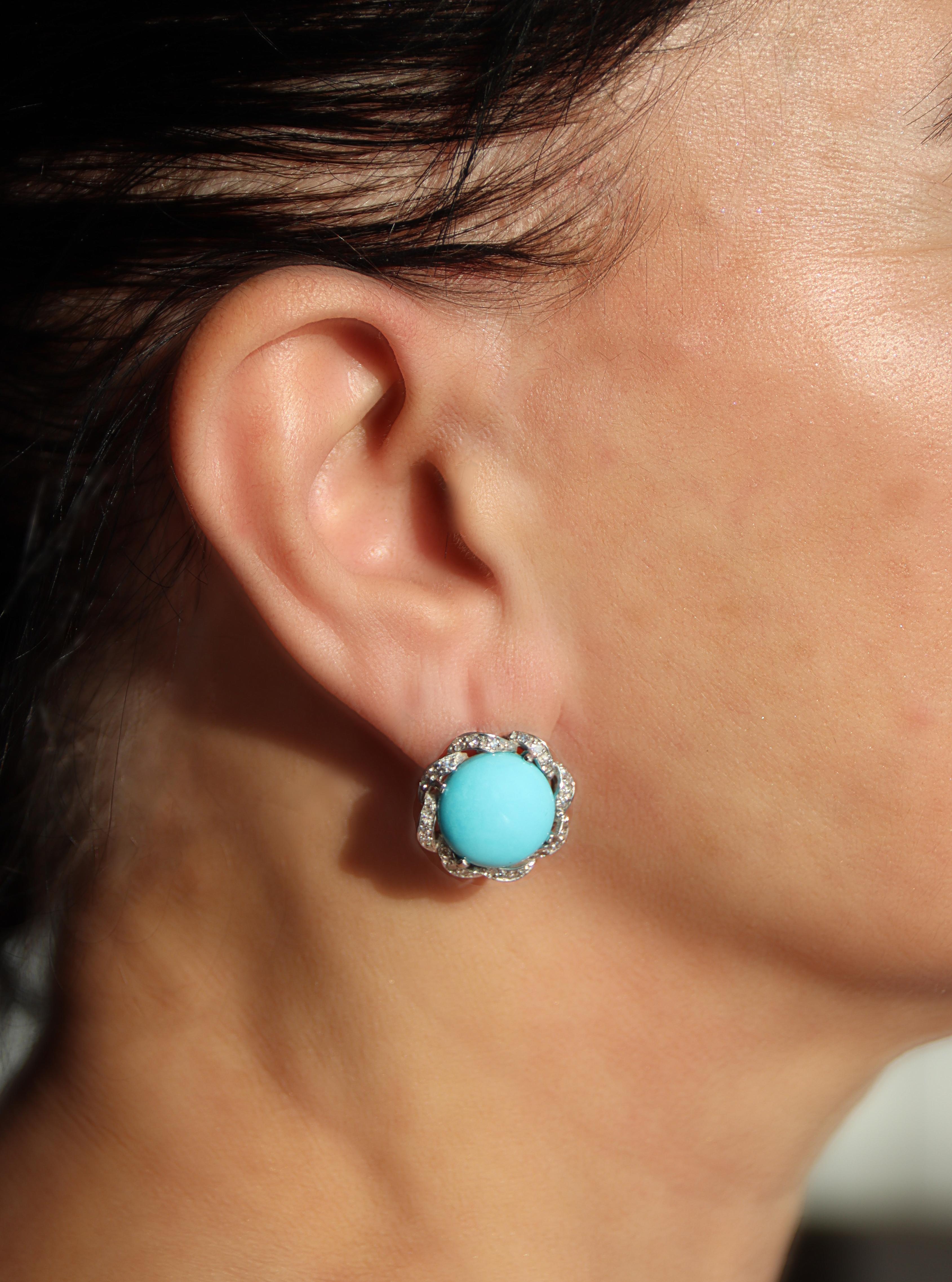 Donna Orecchini a clip in oro bianco 18 carati con diamanti turchesi in vendita