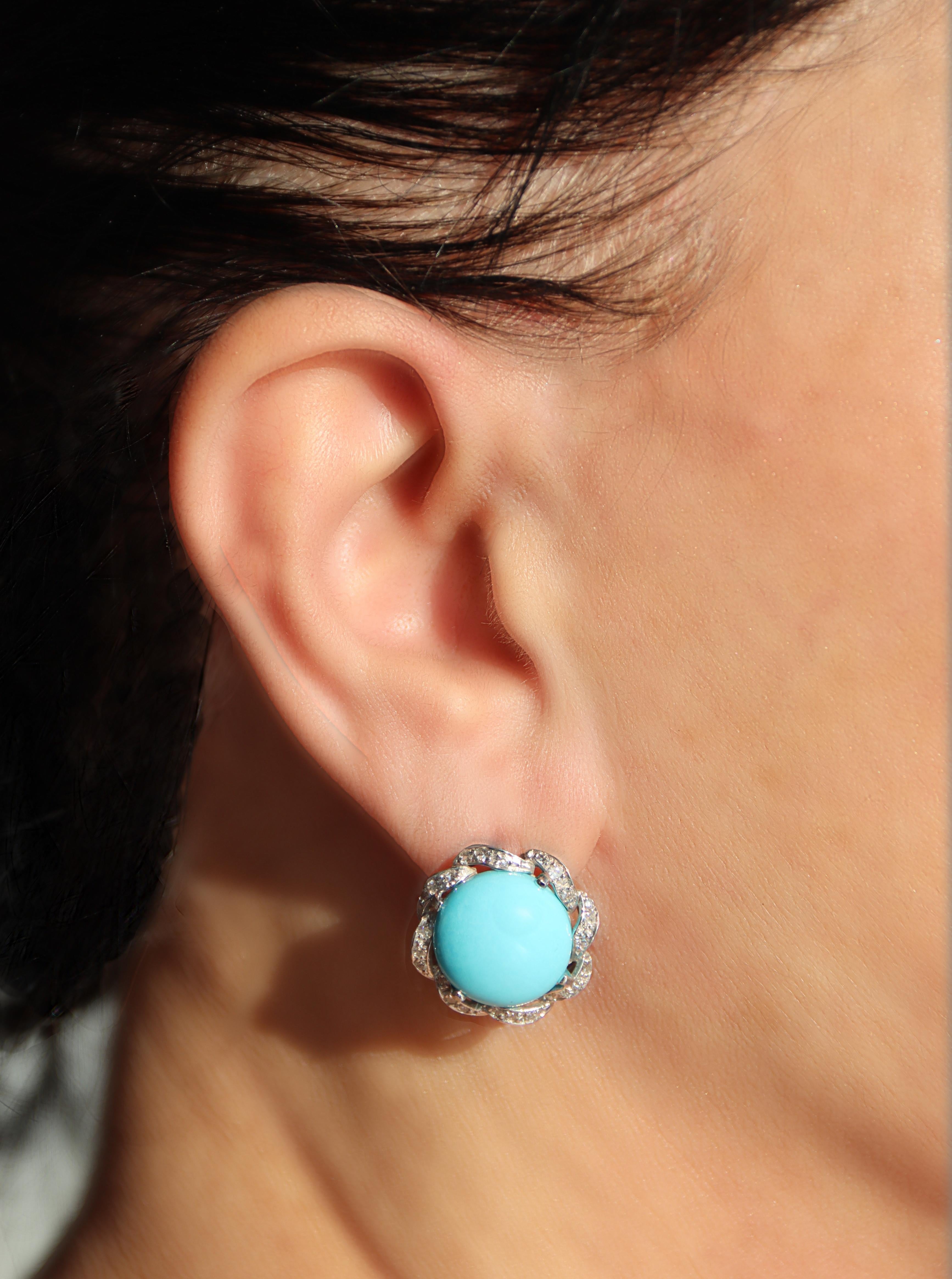 Orecchini a clip in oro bianco 18 carati con diamanti turchesi in vendita 1