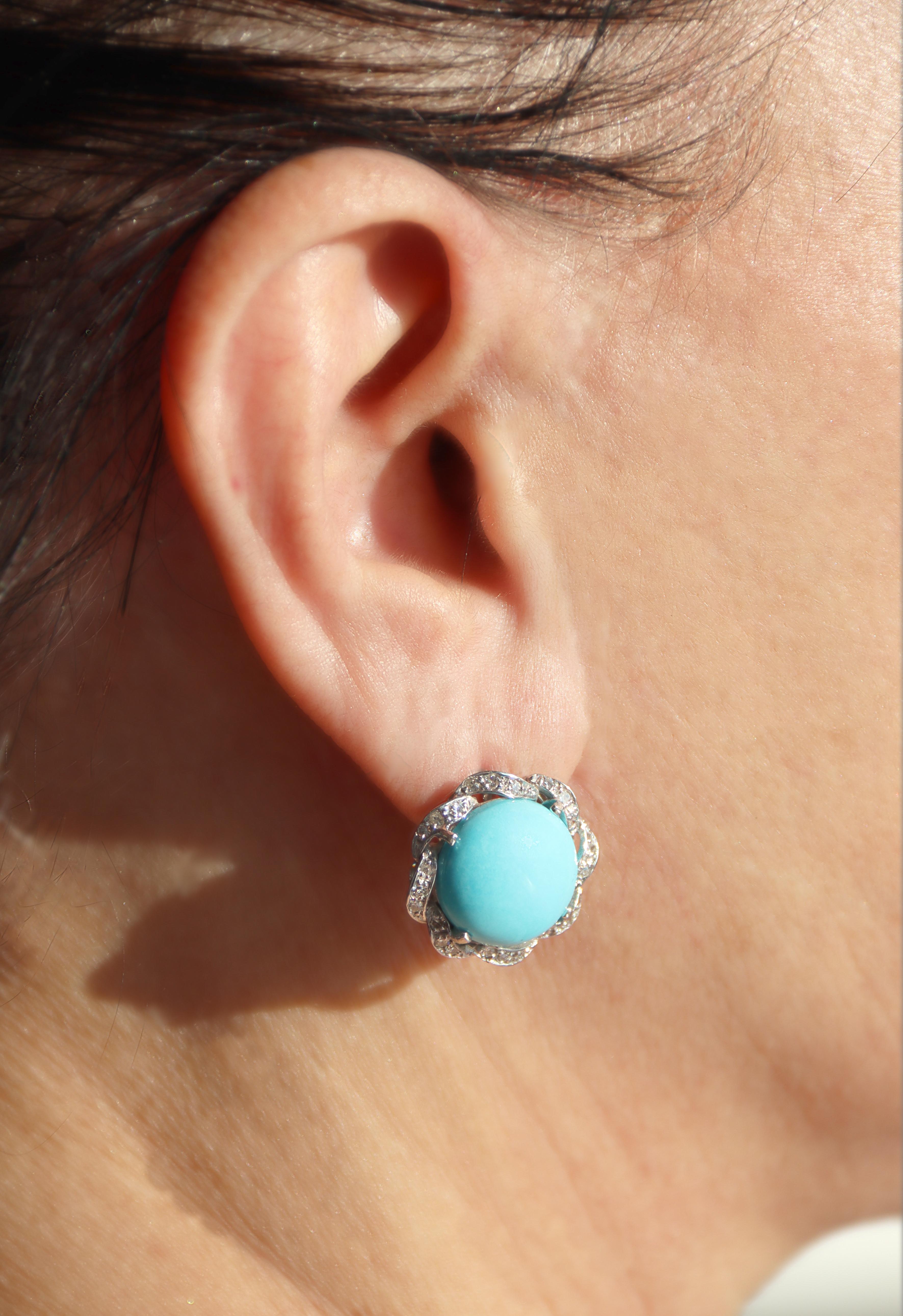 Orecchini a clip in oro bianco 18 carati con diamanti turchesi in vendita 2
