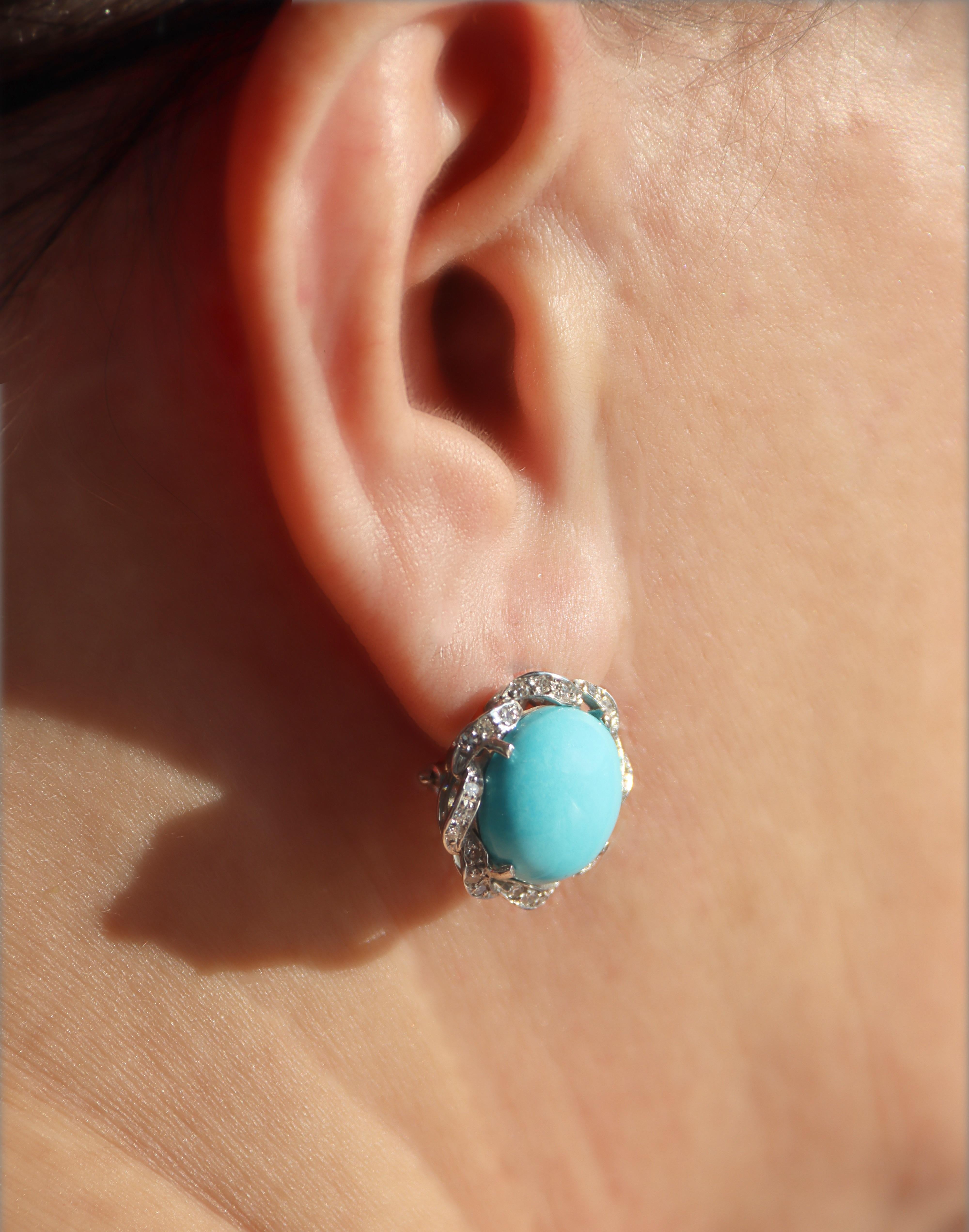 Orecchini a clip in oro bianco 18 carati con diamanti turchesi in vendita 3