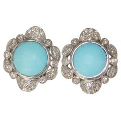 Turquoise Diamonds 18 Karat White Gold Clip-on Earrings