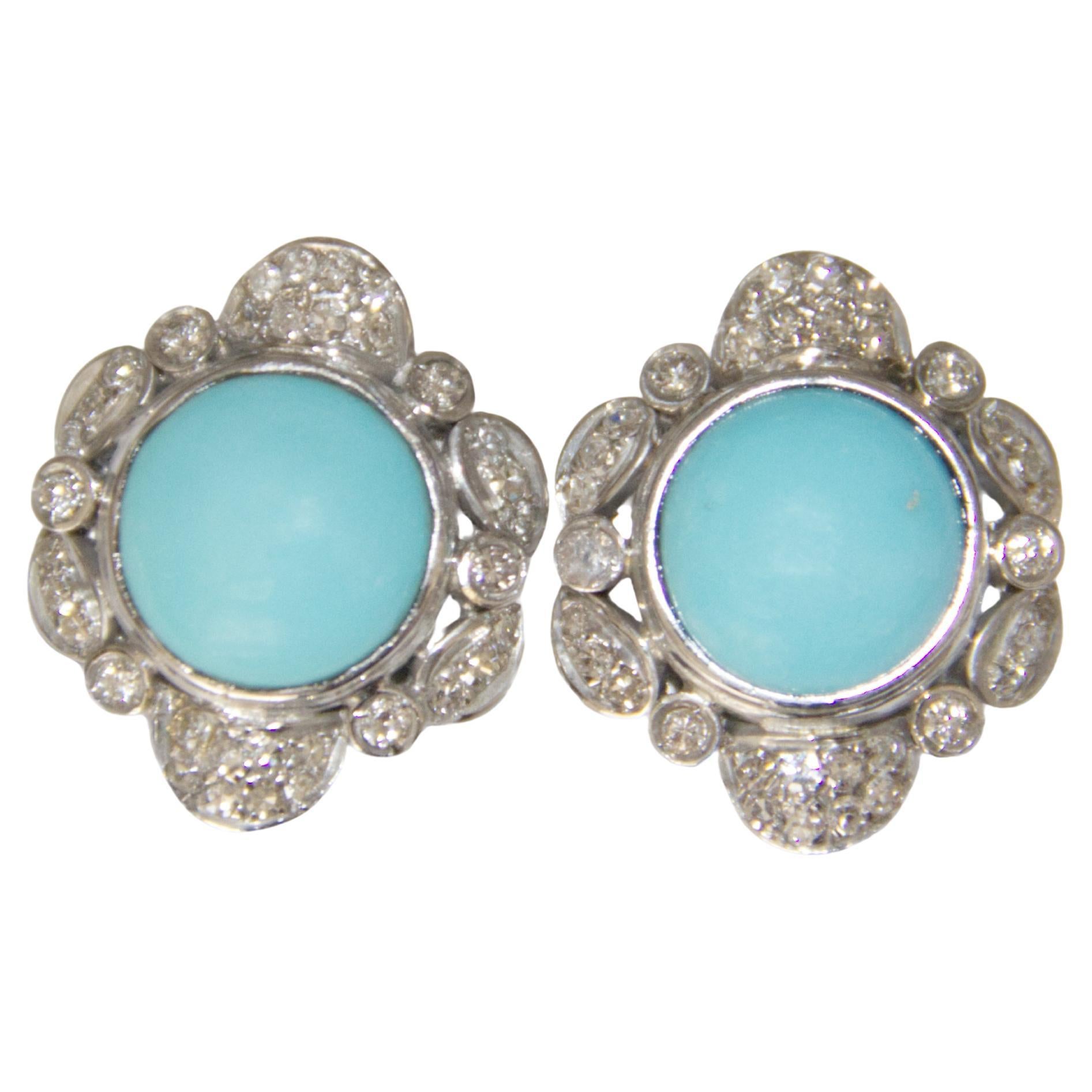 Turquoise Diamonds 18 Karat White Gold Clip-on Earrings