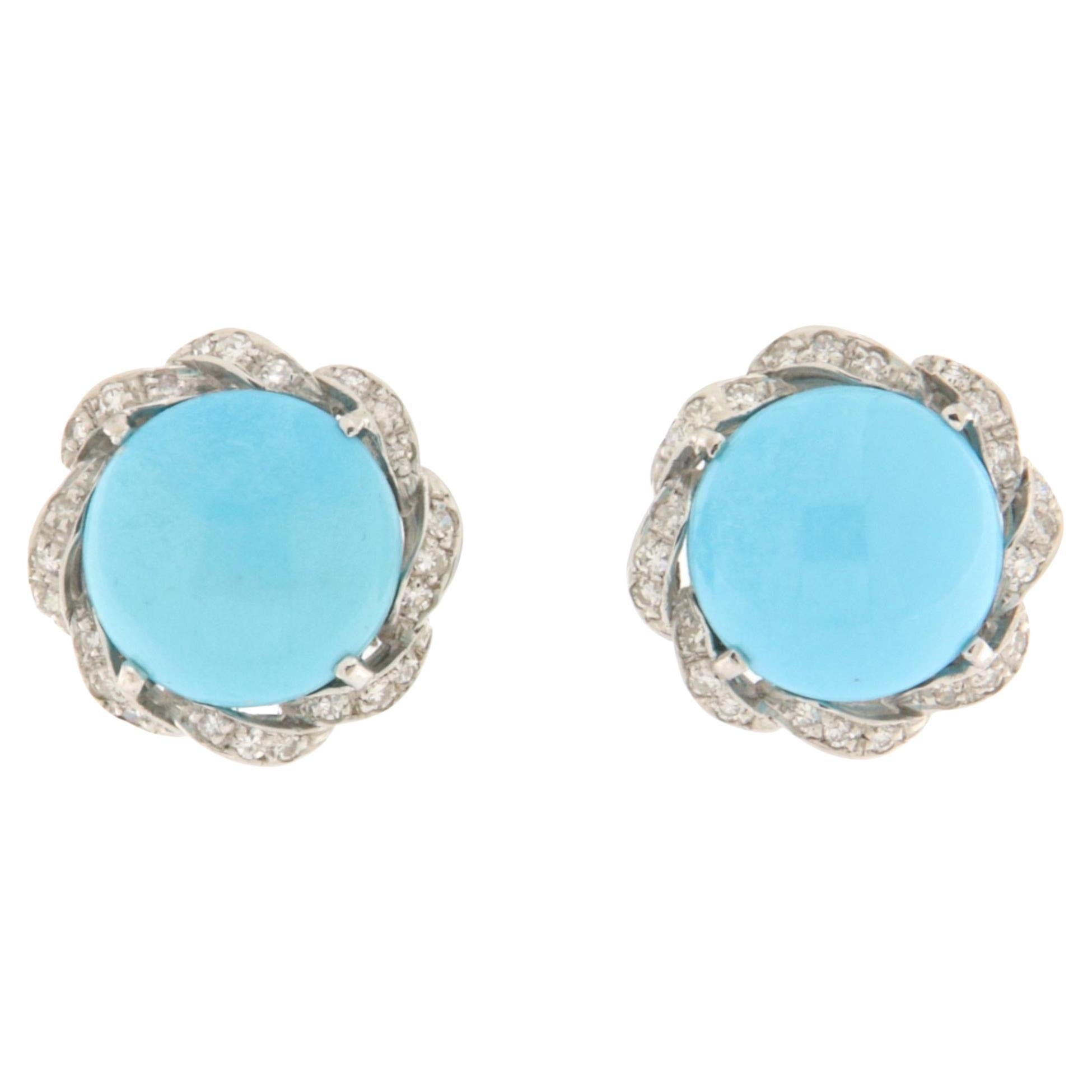 Orecchini a clip in oro bianco 18 carati con diamanti turchesi