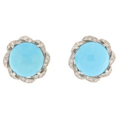 Turquoise Diamonds 18 Karat White Gold Clip-on Earrings Turquoise Diamonds 18 Karat White Gold Clip-on Earrings
