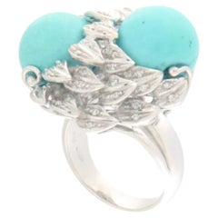 Turquoise Diamonds 18 Karat White Gold Cocktail Ring