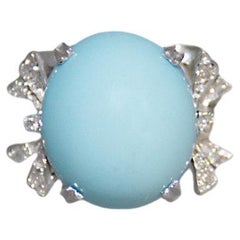 Turquoise Diamonds 18 Karat White Gold Cocktail Ring
