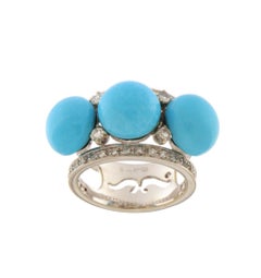 Bague cocktail en or blanc 18 carats avec turquoise et diamants