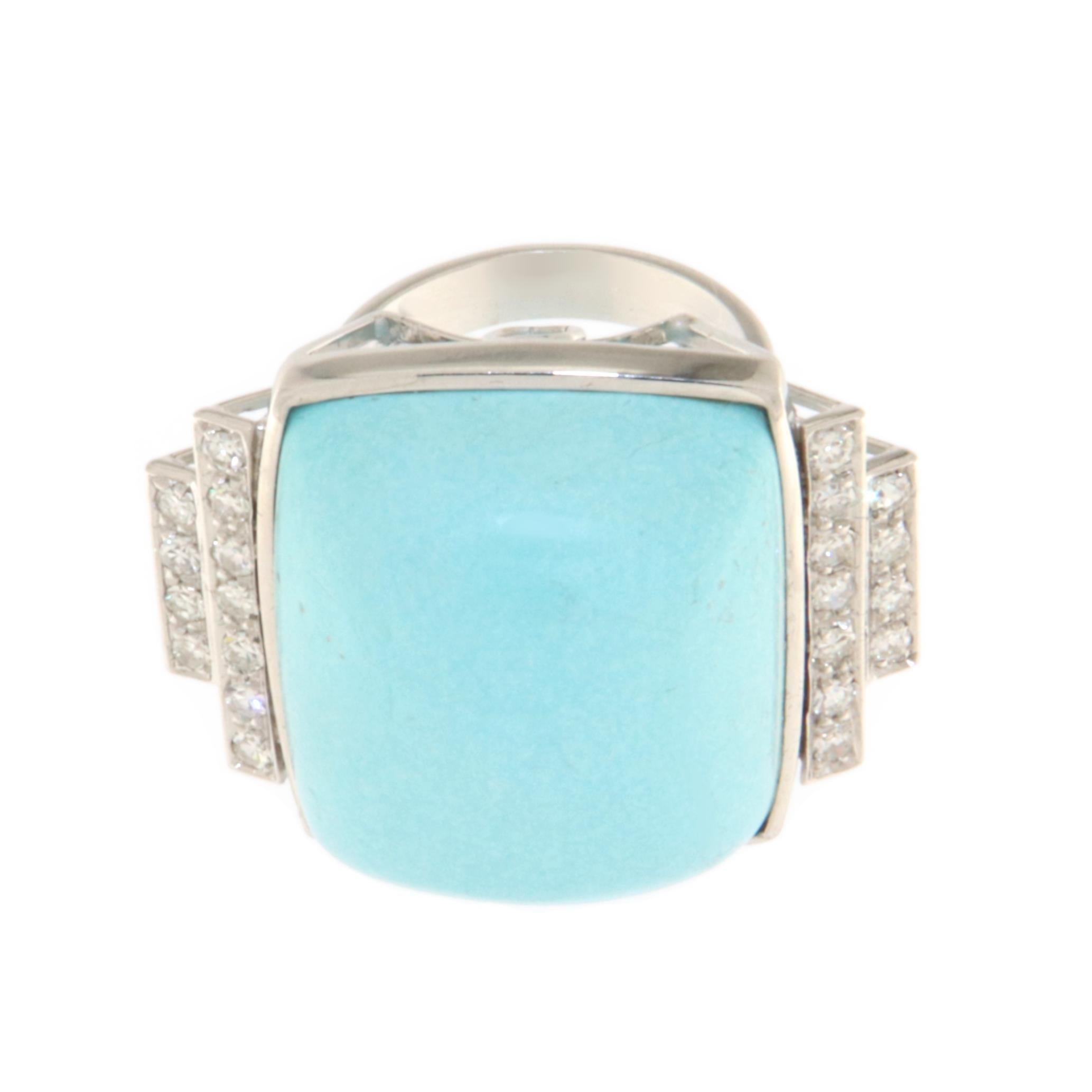 Brilliant Cut Turquoise Diamonds 18 Karat White Gold Cocktail Ring For Sale
