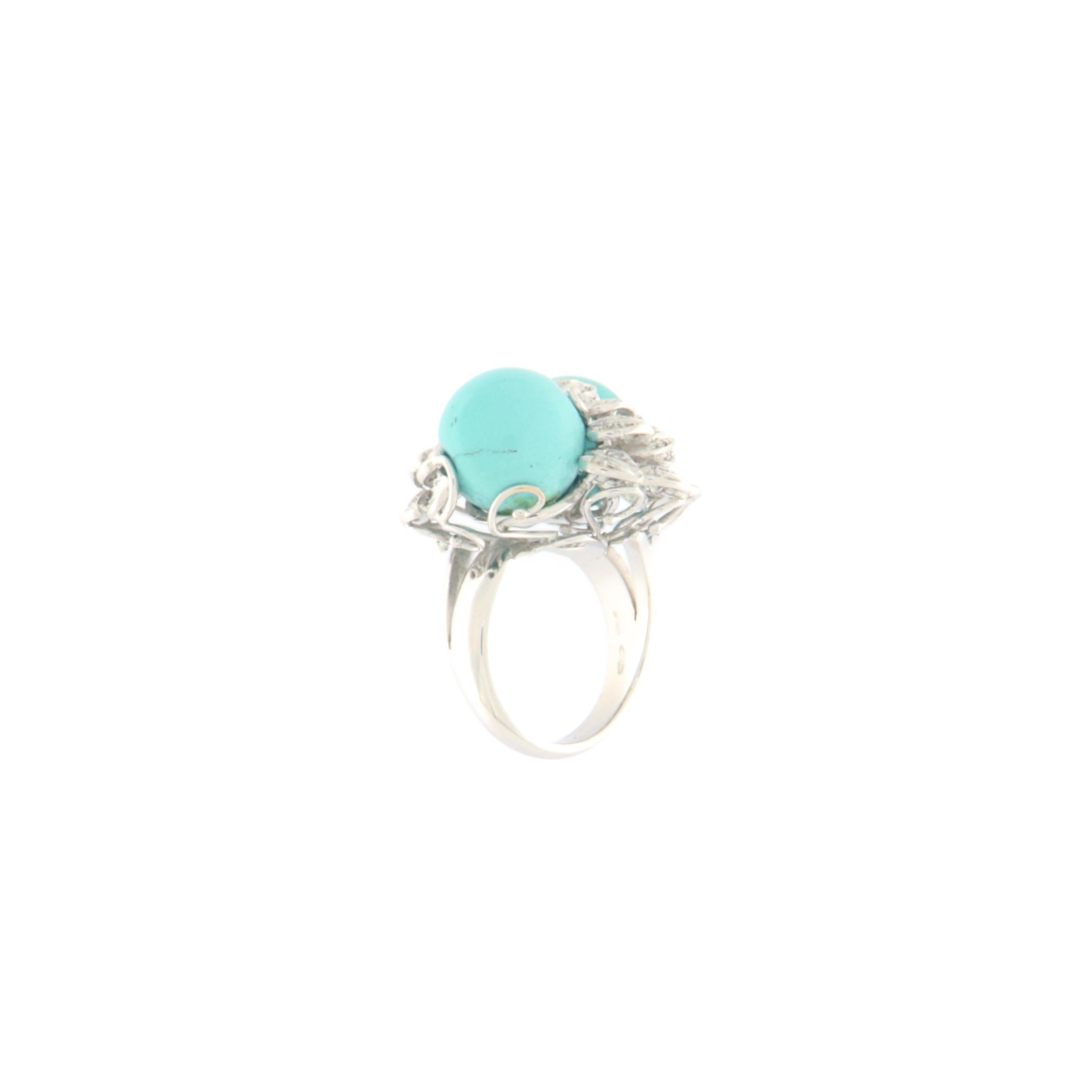 Brilliant Cut Turquoise Diamonds 18 Karat White Gold Cocktail Ring For Sale