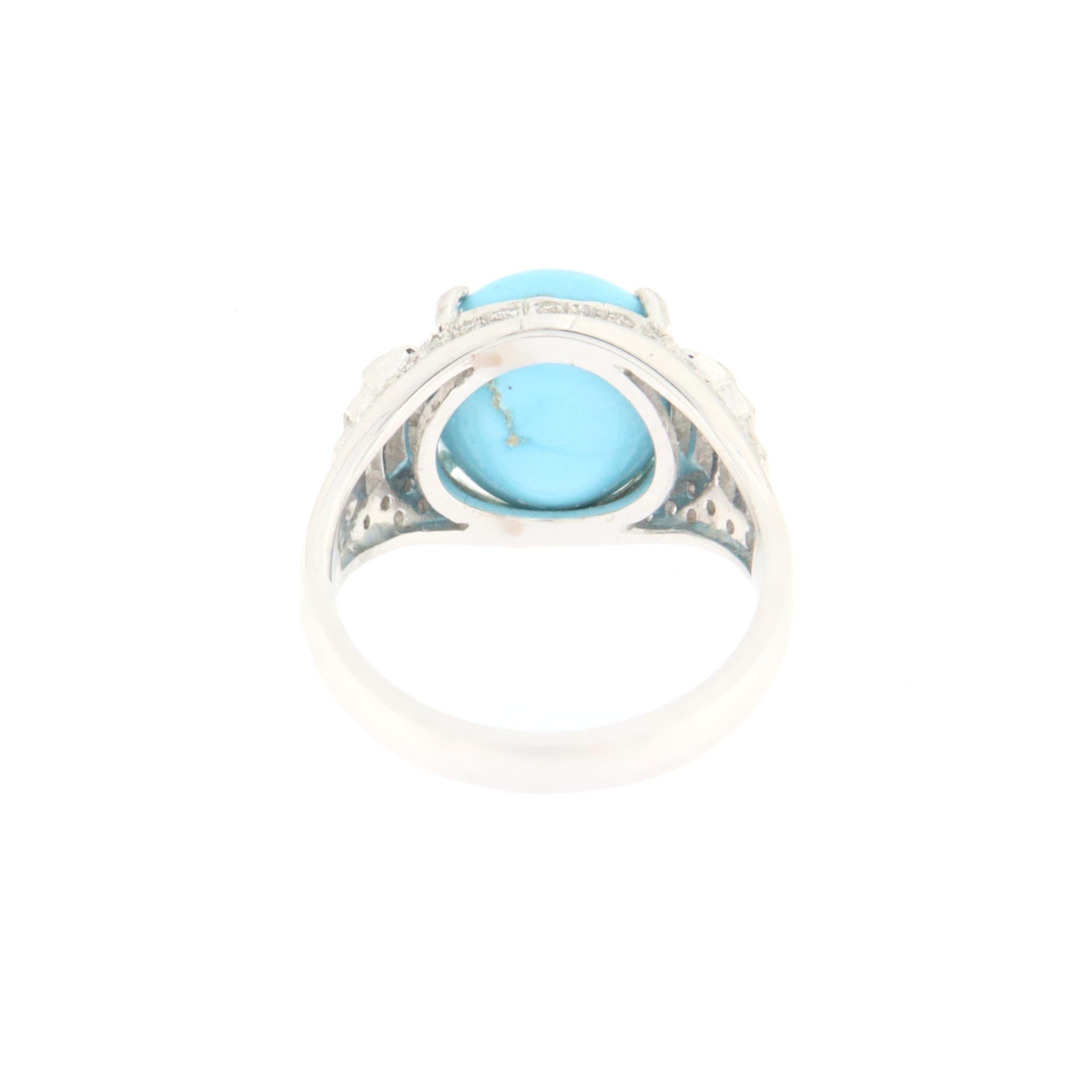 Turquoise Diamonds 18 Karat White Gold Cocktail Ring In New Condition For Sale In Marcianise, IT