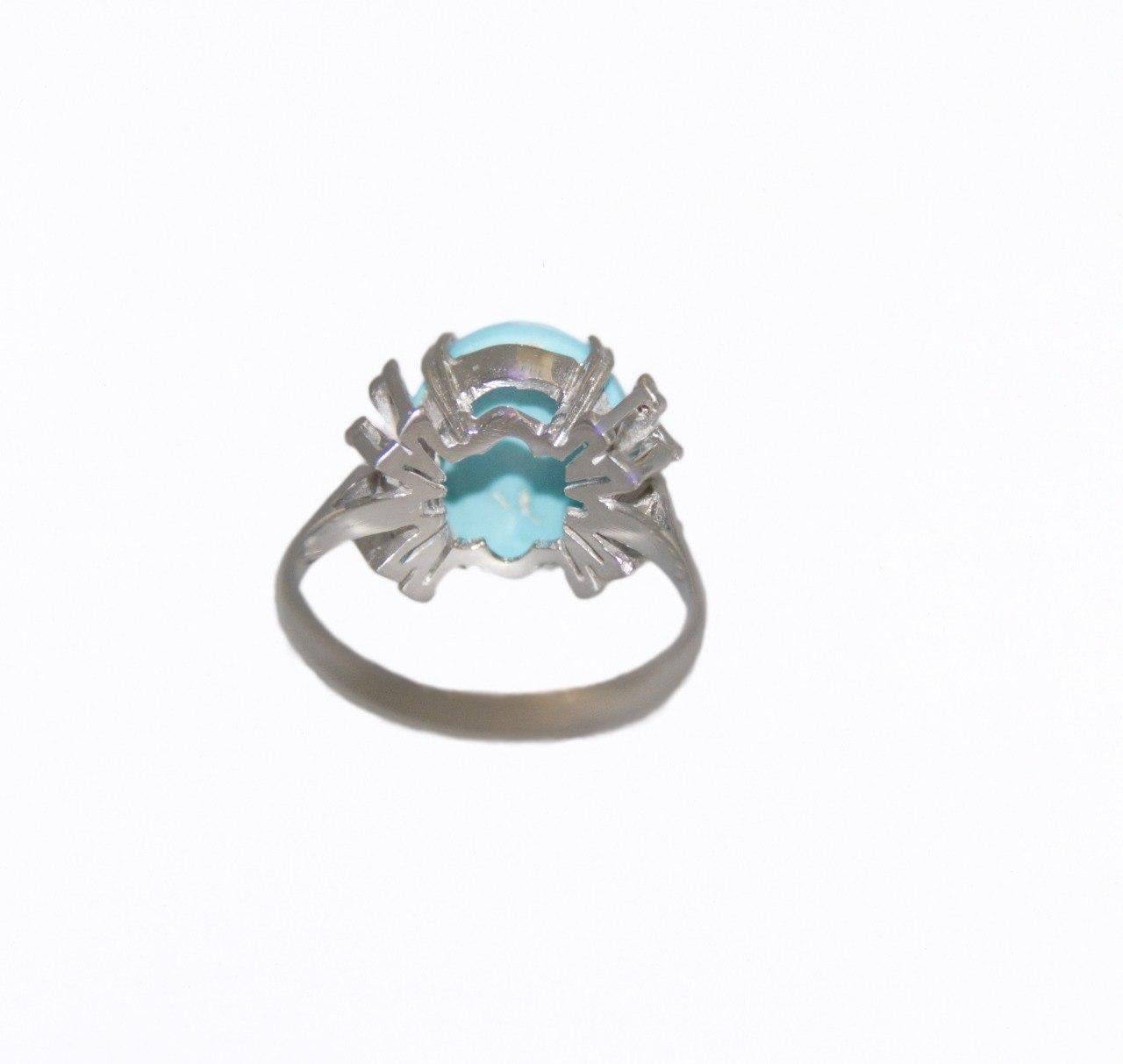 Turquoise Diamonds 18 Karat White Gold Cocktail Ring In New Condition For Sale In Marcianise, IT
