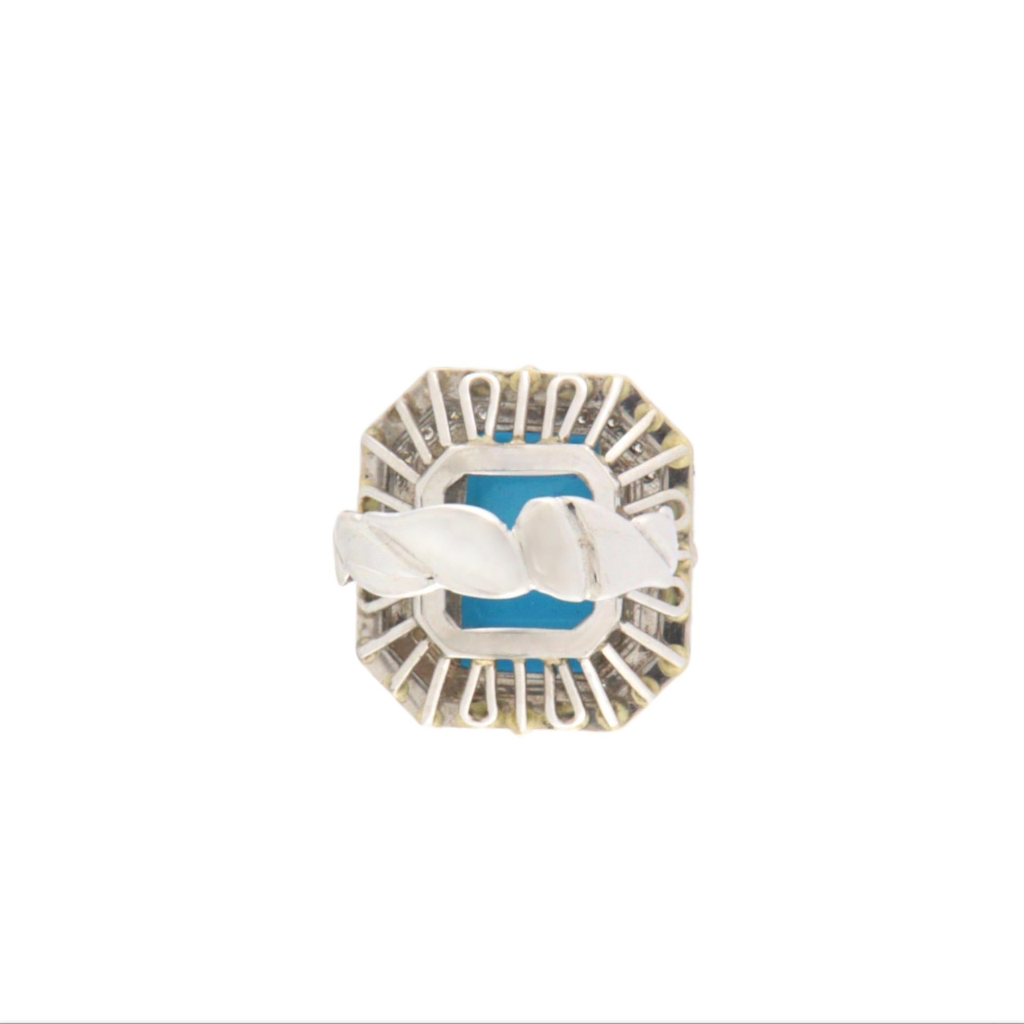 Anello Cocktail con diamanti turchesi in oro bianco 18 carati In condizioni Nuovo in vendita a Marcianise, IT