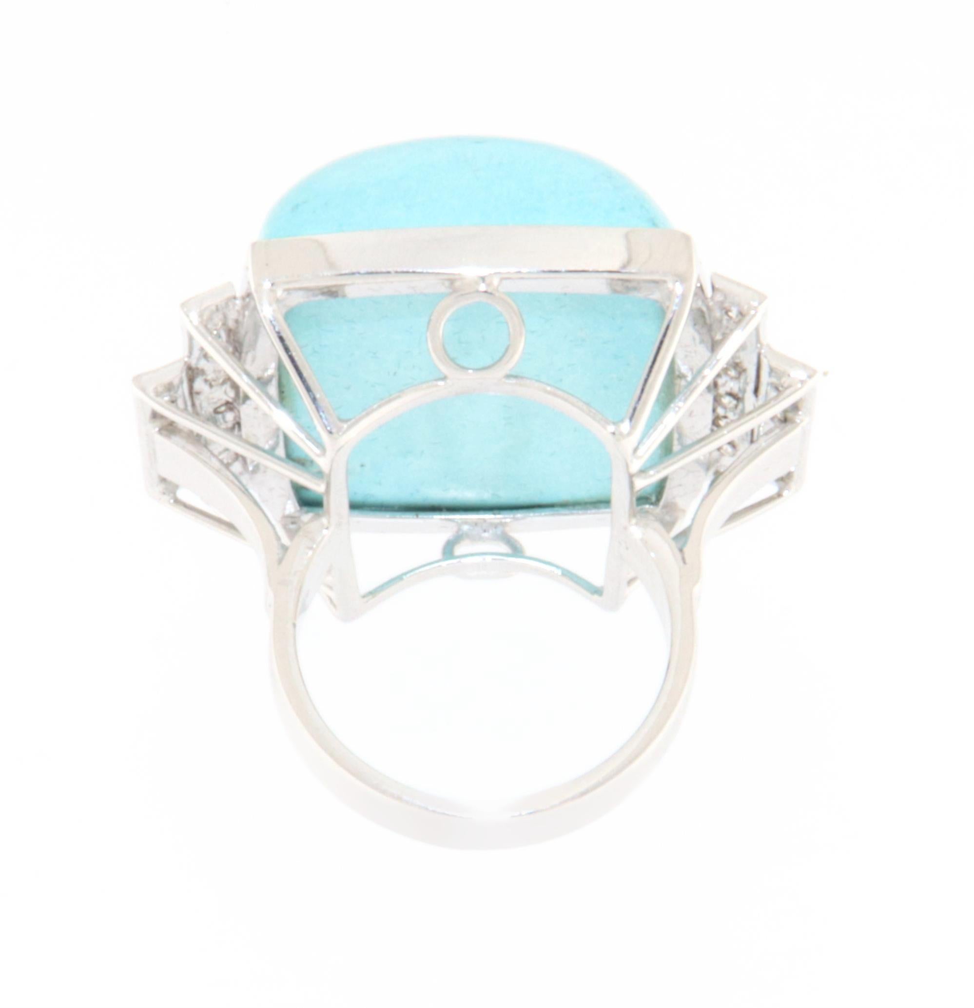 Women's Turquoise Diamonds 18 Karat White Gold Cocktail Ring For Sale