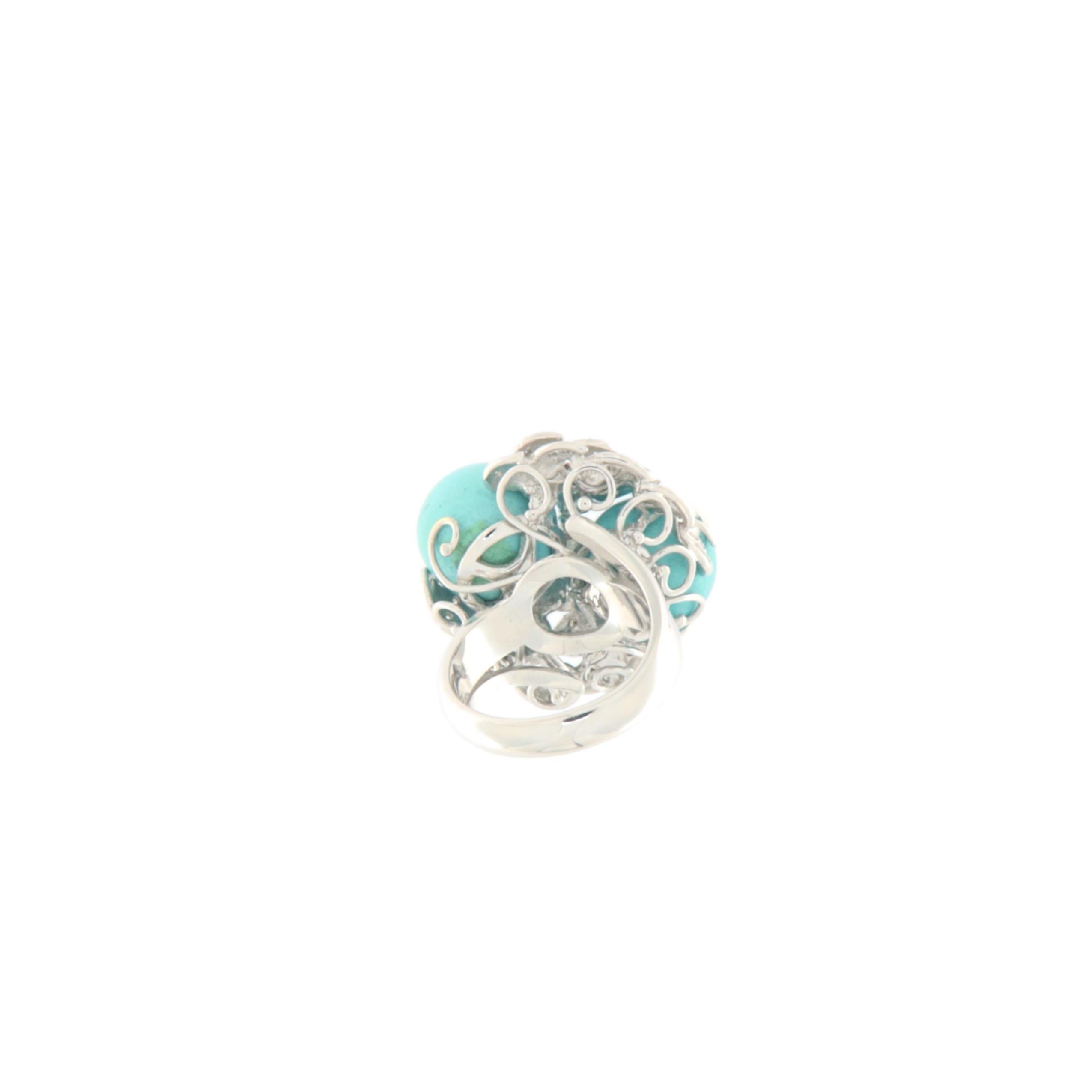 Women's Turquoise Diamonds 18 Karat White Gold Cocktail Ring For Sale
