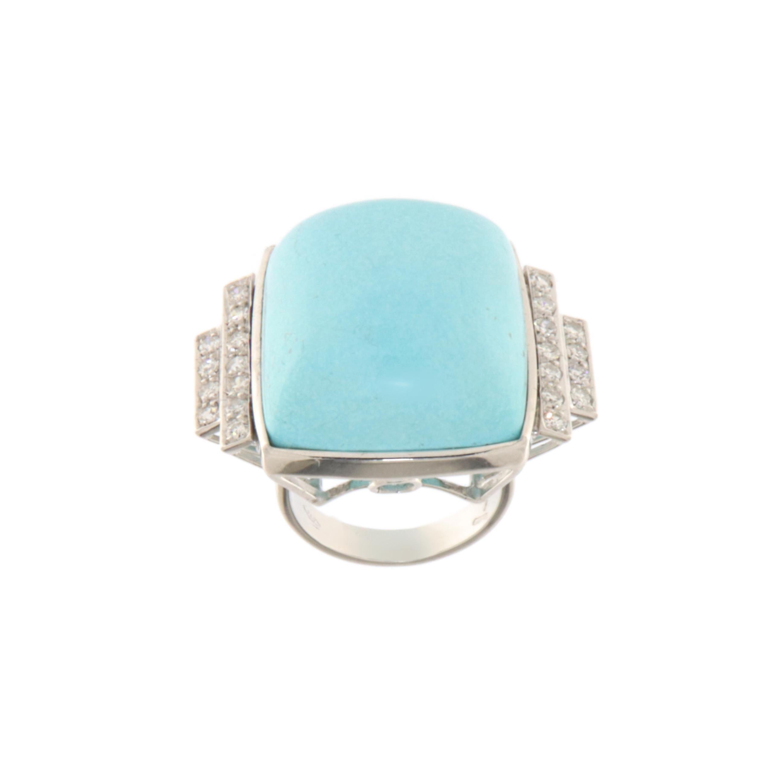 Turquoise Diamonds 18 Karat White Gold Cocktail Ring For Sale 1