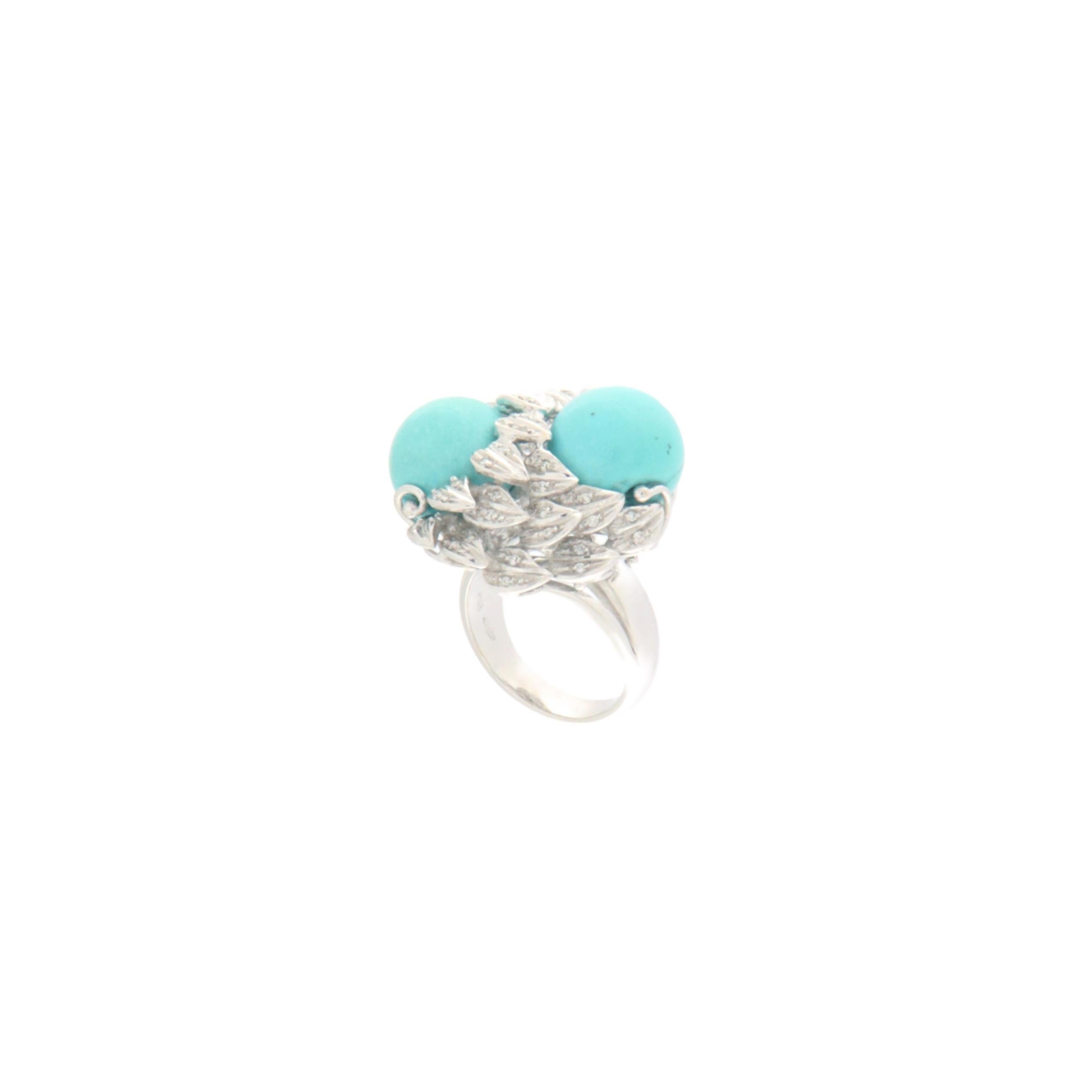 Turquoise Diamonds 18 Karat White Gold Cocktail Ring For Sale 1