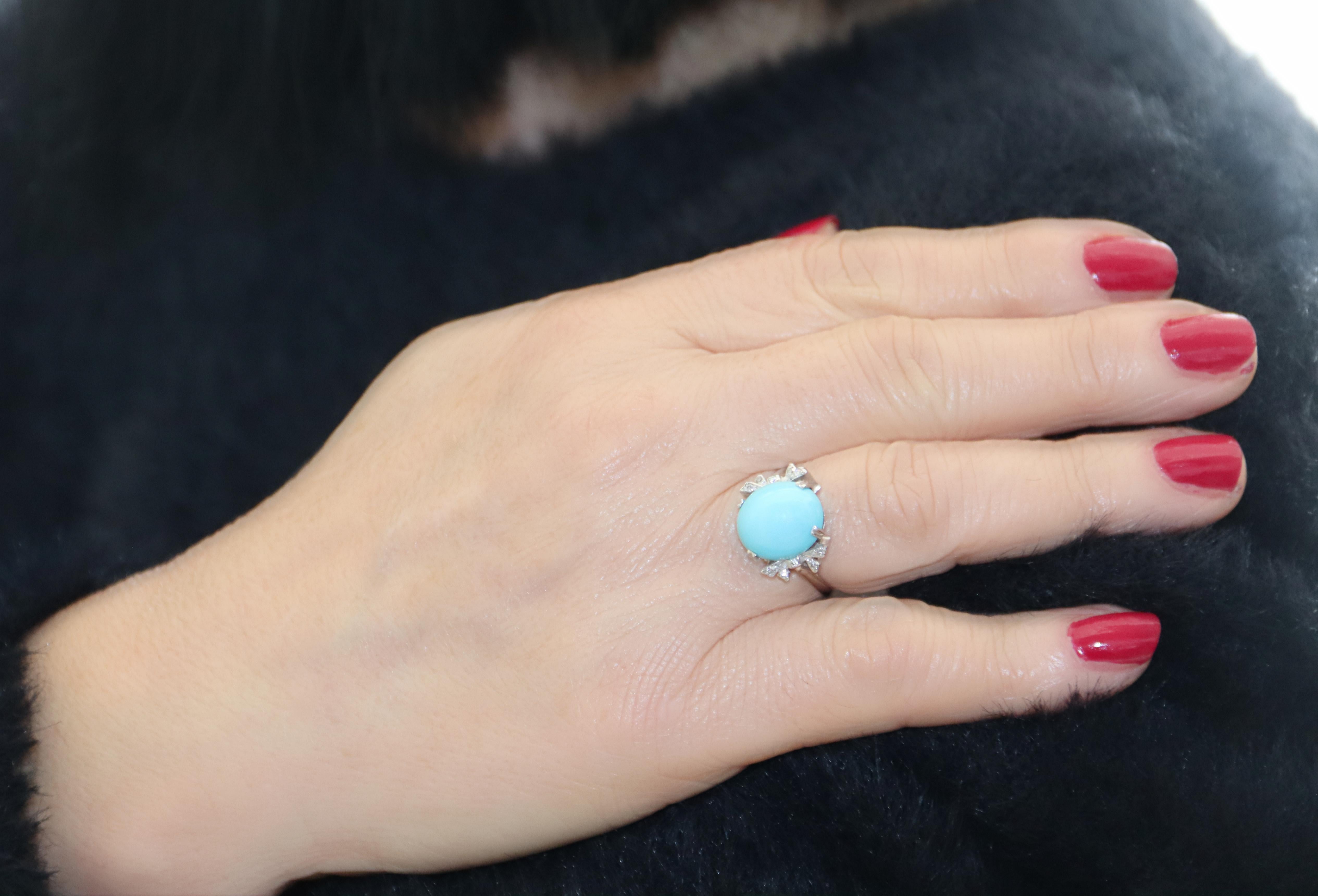 Turquoise Diamonds 18 Karat White Gold Cocktail Ring For Sale 2