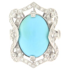 Turquoise Diamonds 18 Karat White Gold Cocktail Ring