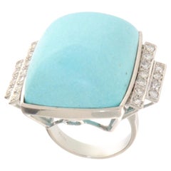 Turquoise Diamonds 18 Karat White Gold Cocktail Ring