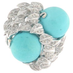 Turquoise Diamonds 18 Karat White Gold Cocktail Ring