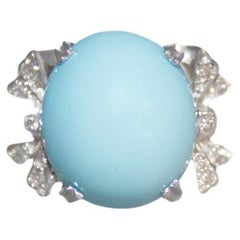 Turquoise Diamonds 18 Karat White Gold Cocktail Ring