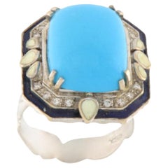 Turquoise Diamonds 18 Karat White Gold Cocktail Ring