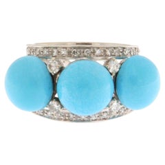 Bague cocktail en or blanc 18 carats avec turquoise et diamants