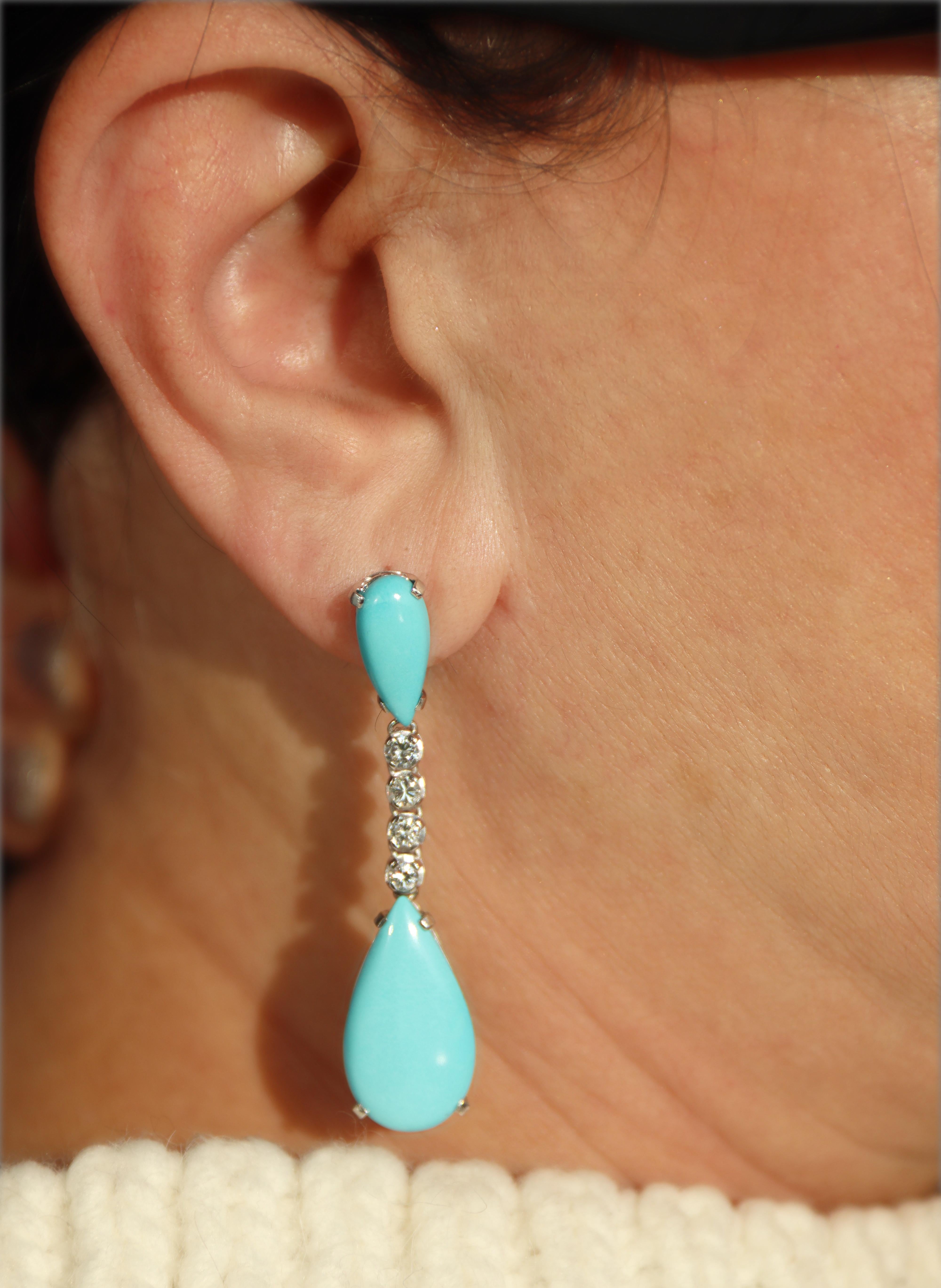Pendants d'oreilles en or blanc 18 carats avec turquoises et diamants en vente 4