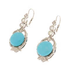 Pendants d'oreilles en or blanc 18 carats avec turquoises et diamants