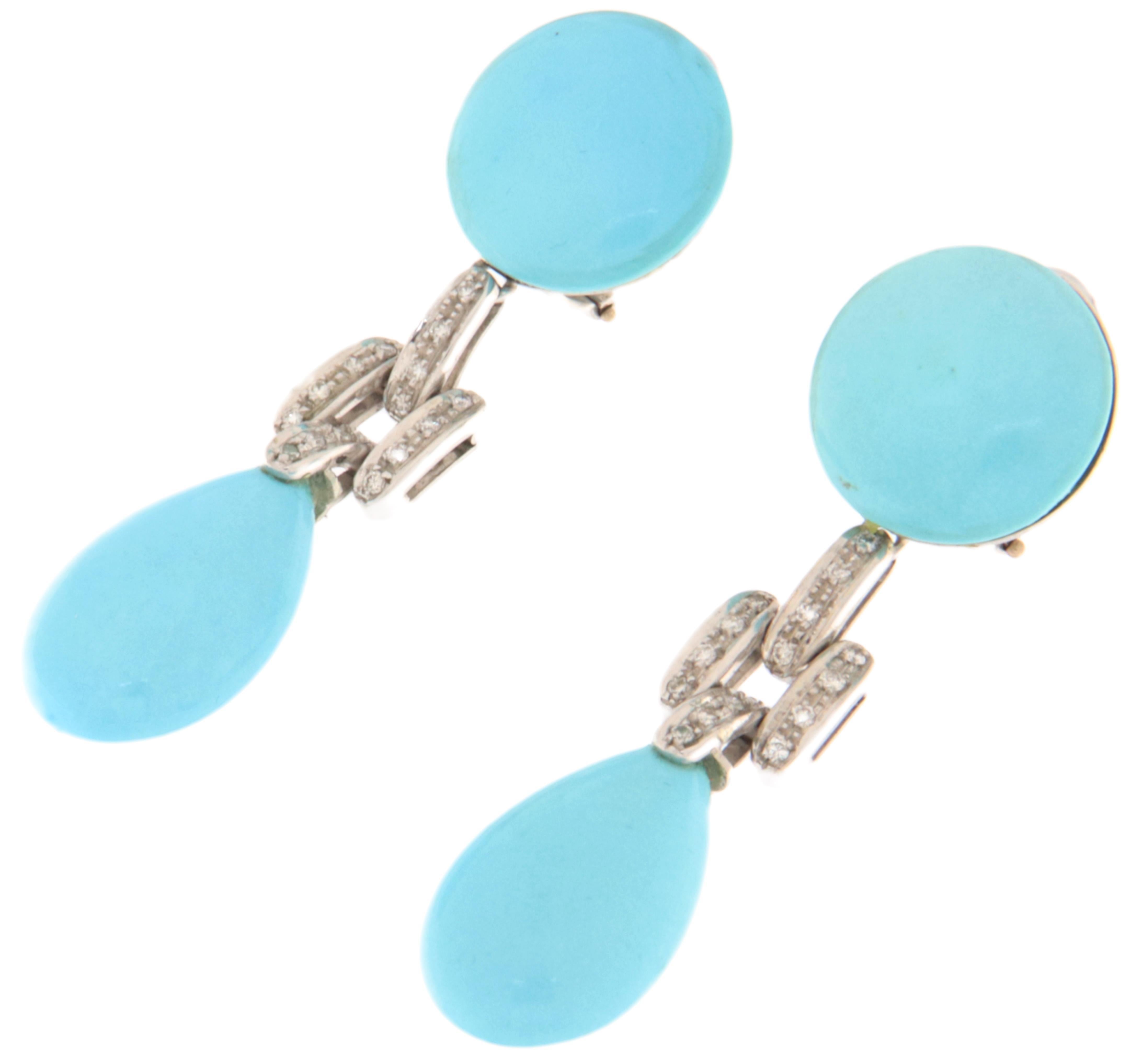 Brilliant Cut Turquoise Diamonds 18 Karat White Gold Drop Earrings For Sale