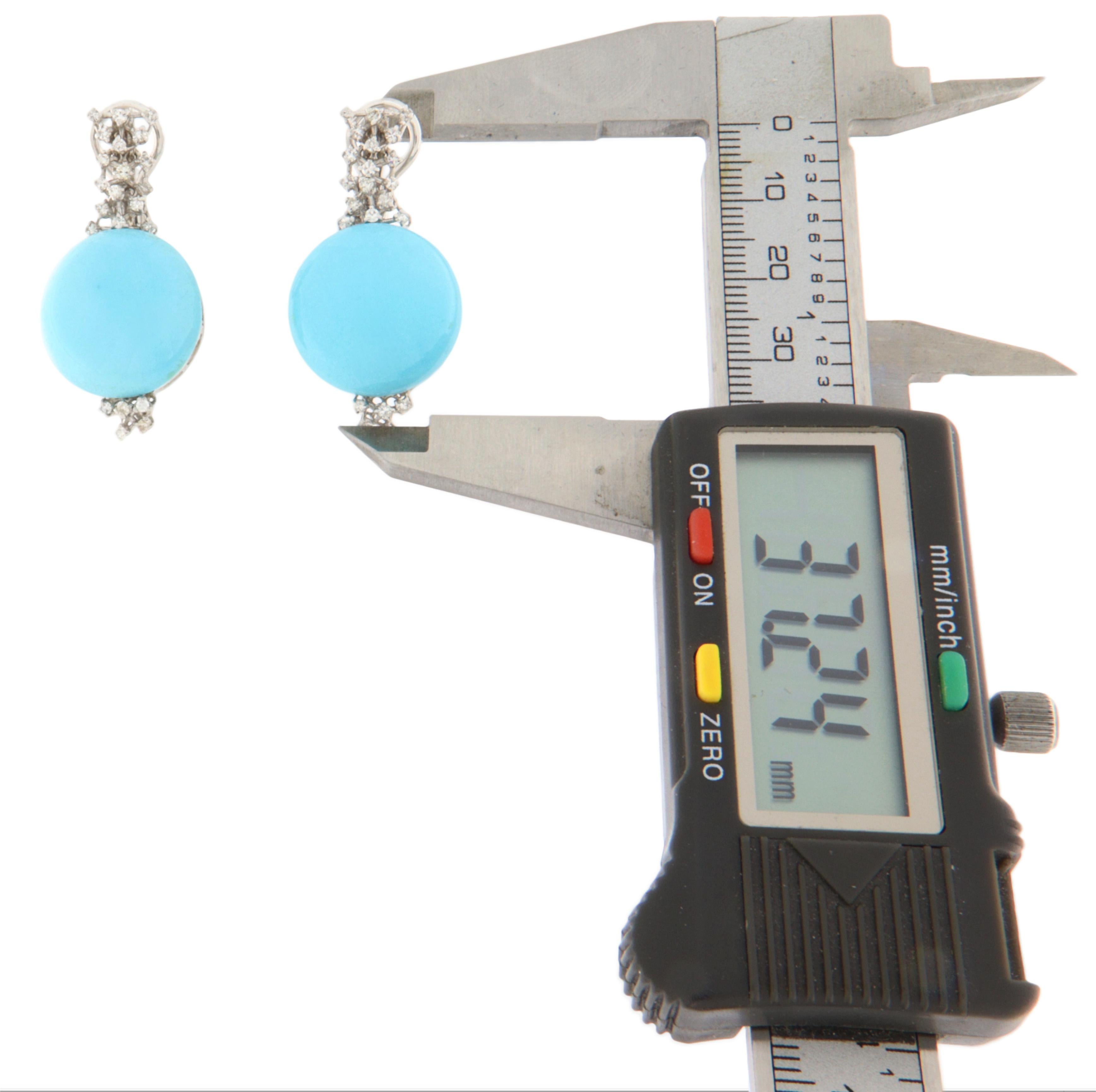 Brilliant Cut Turquoise Diamonds 18 Karat White Gold Drop Earrings For Sale