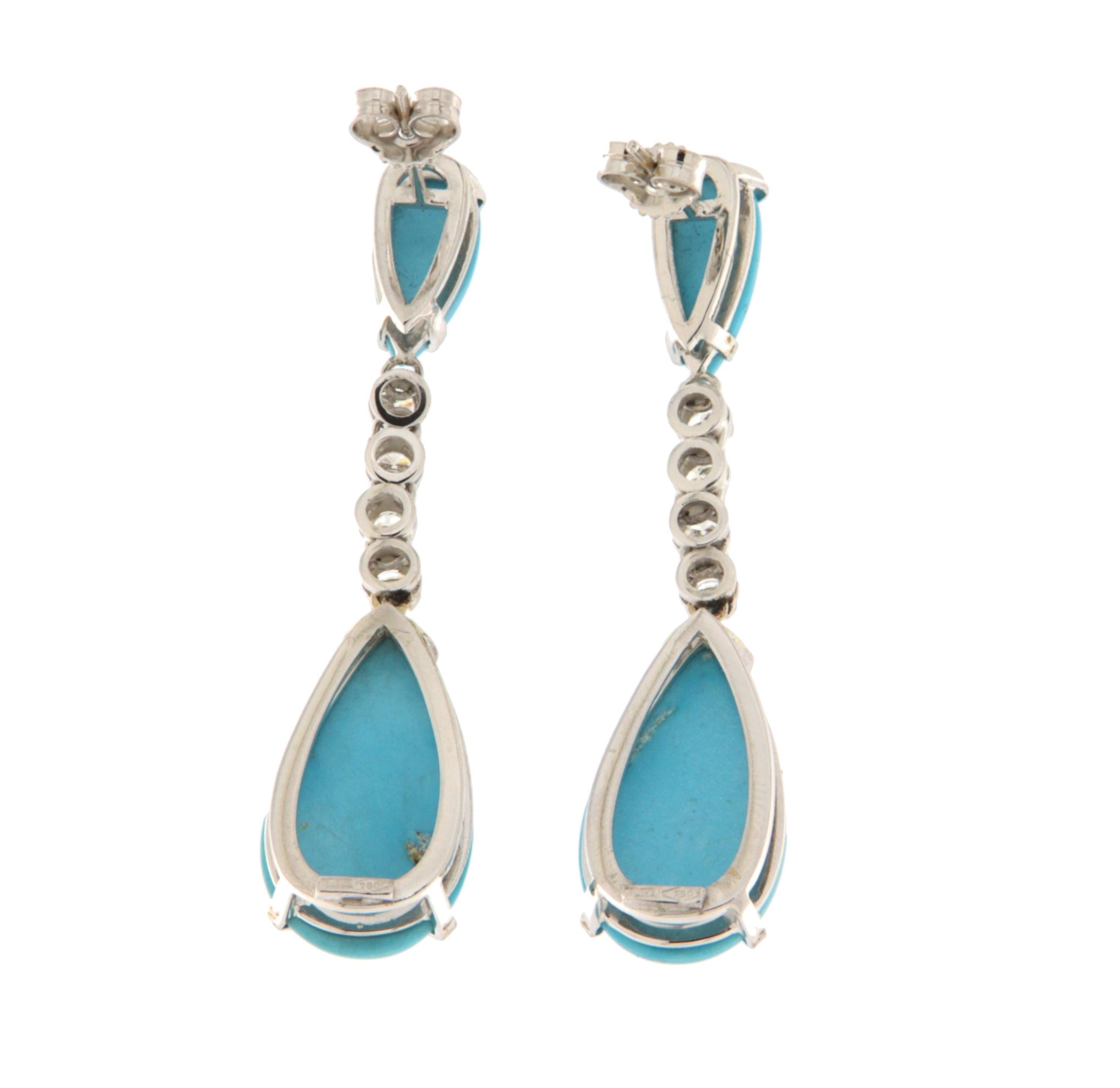 Taglio brillante Orecchini a goccia con diamanti turchesi in oro bianco 18 carati in vendita