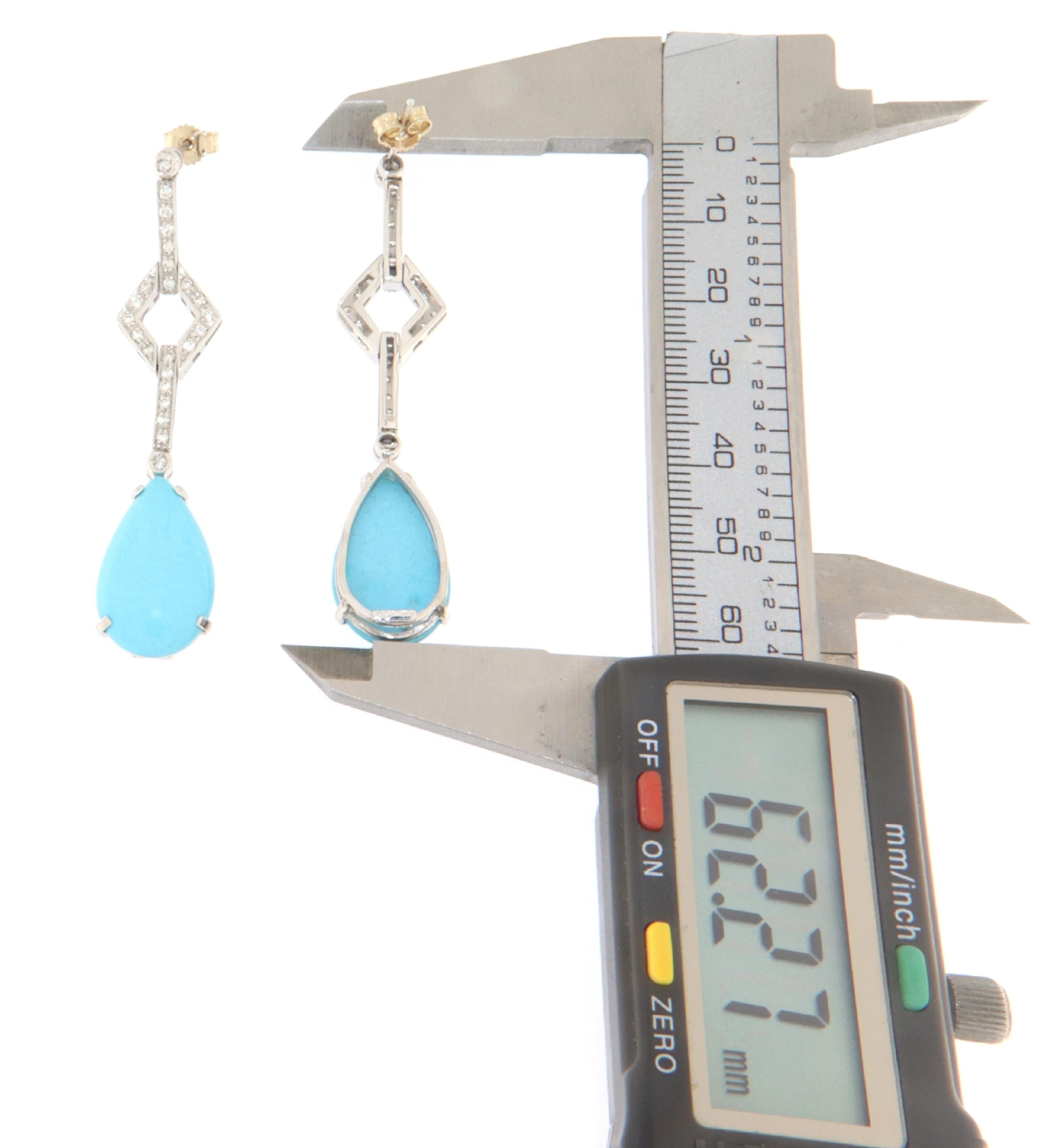 Turquoise Diamonds 18 Karat White Gold Drop Earrings In New Condition For Sale In Marcianise, IT