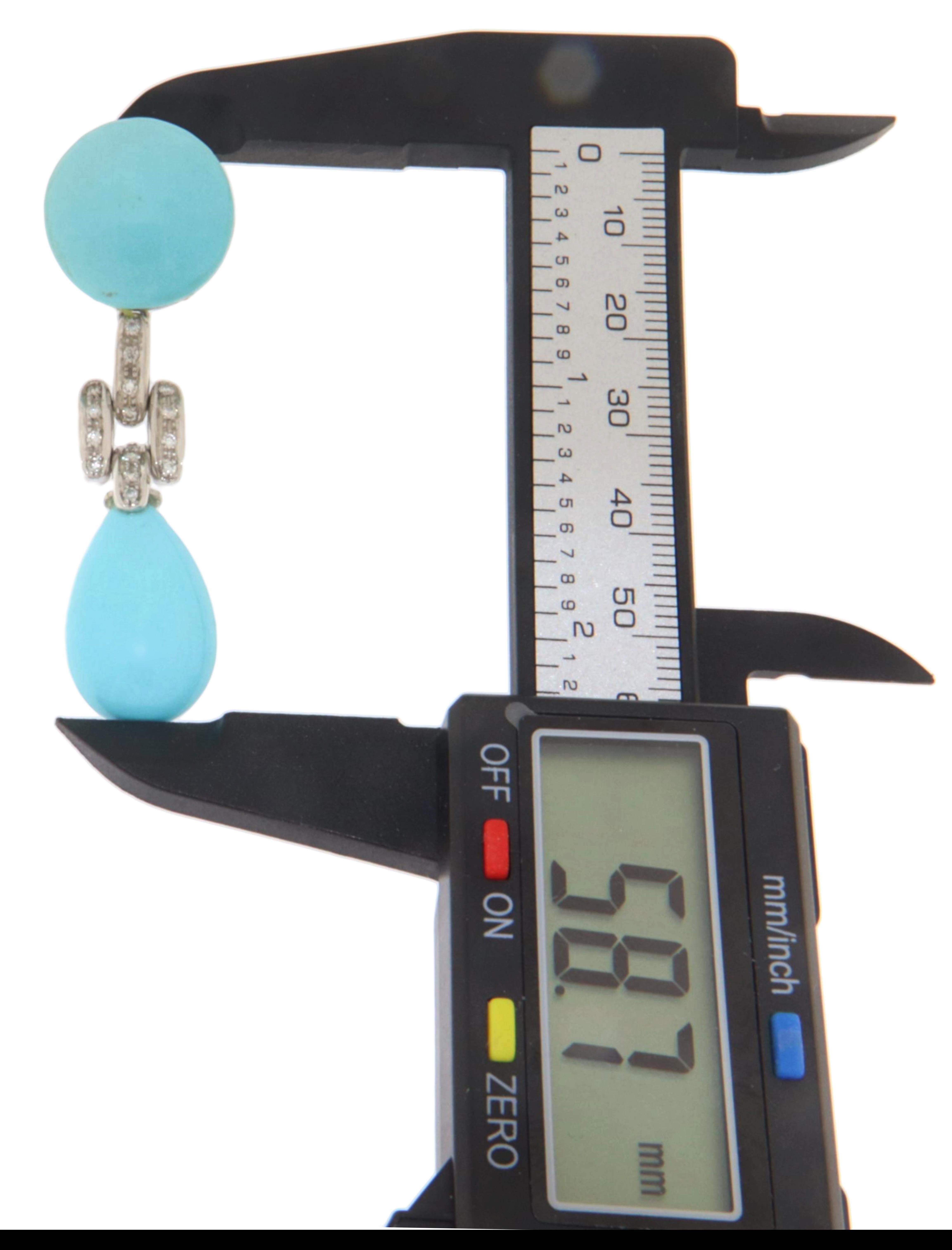 Turquoise Diamonds 18 Karat White Gold Drop Earrings In New Condition For Sale In Marcianise, IT