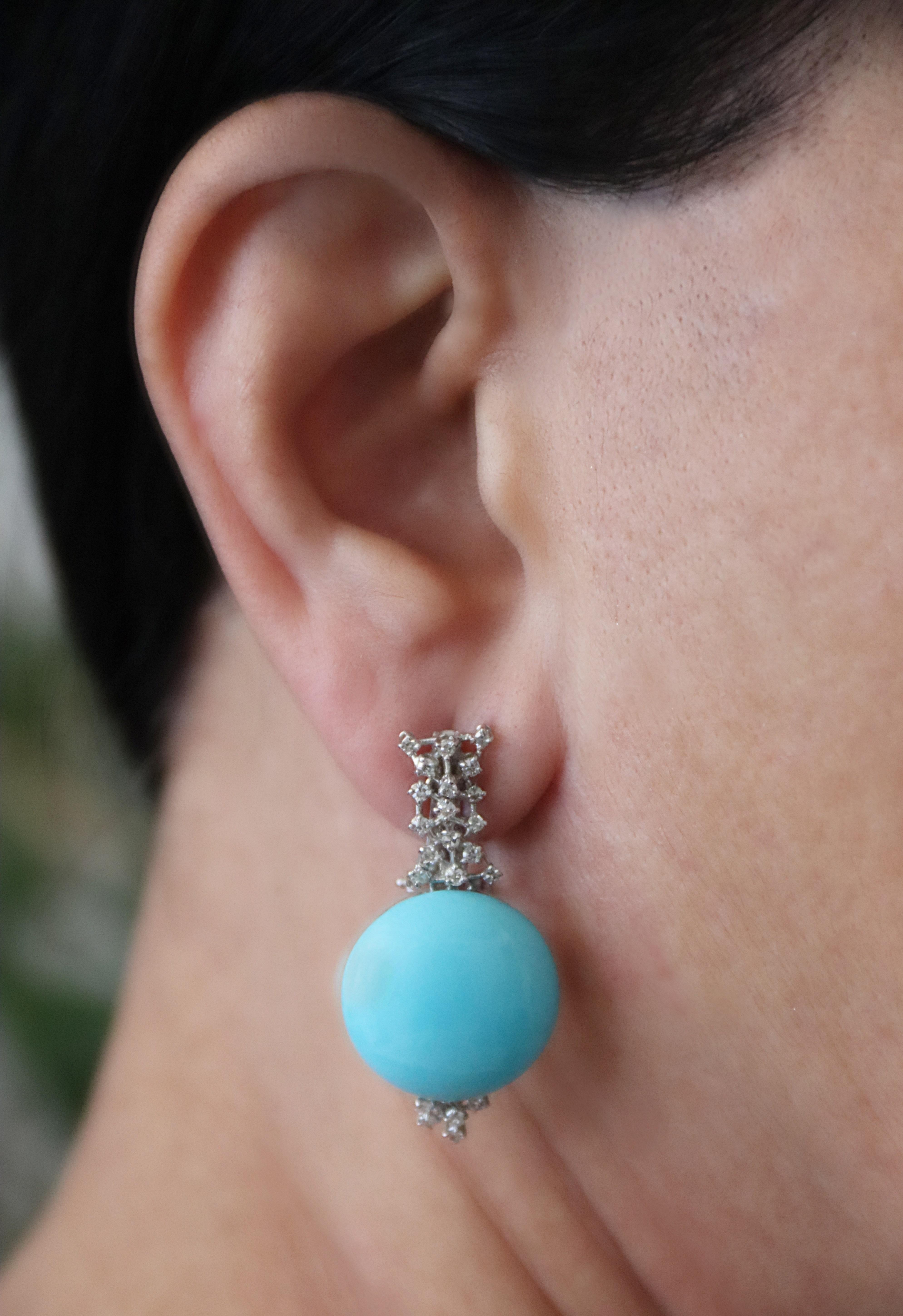 Women's Turquoise Diamonds 18 Karat White Gold Drop Earrings For Sale
