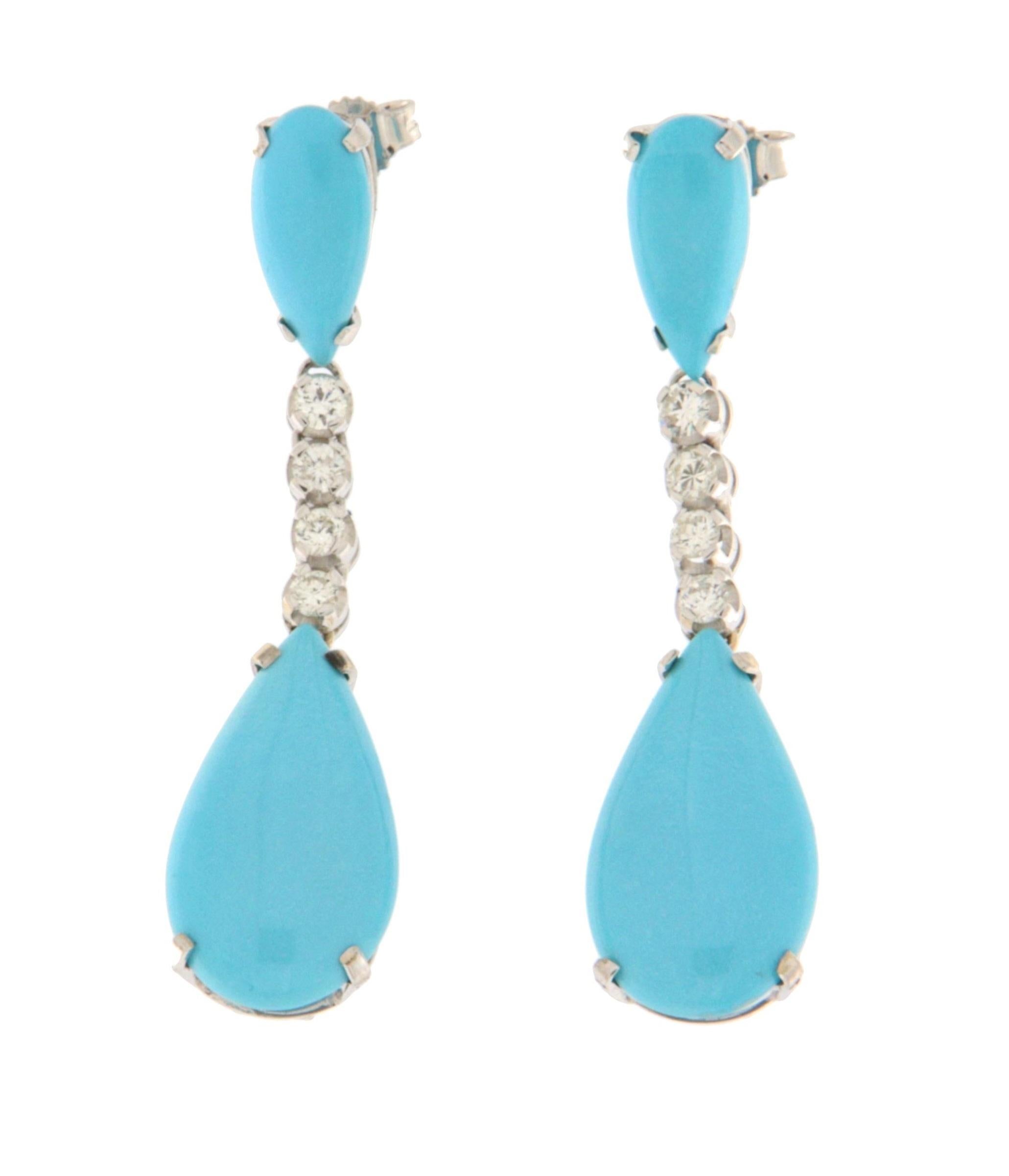 Donna Orecchini a goccia con diamanti turchesi in oro bianco 18 carati in vendita
