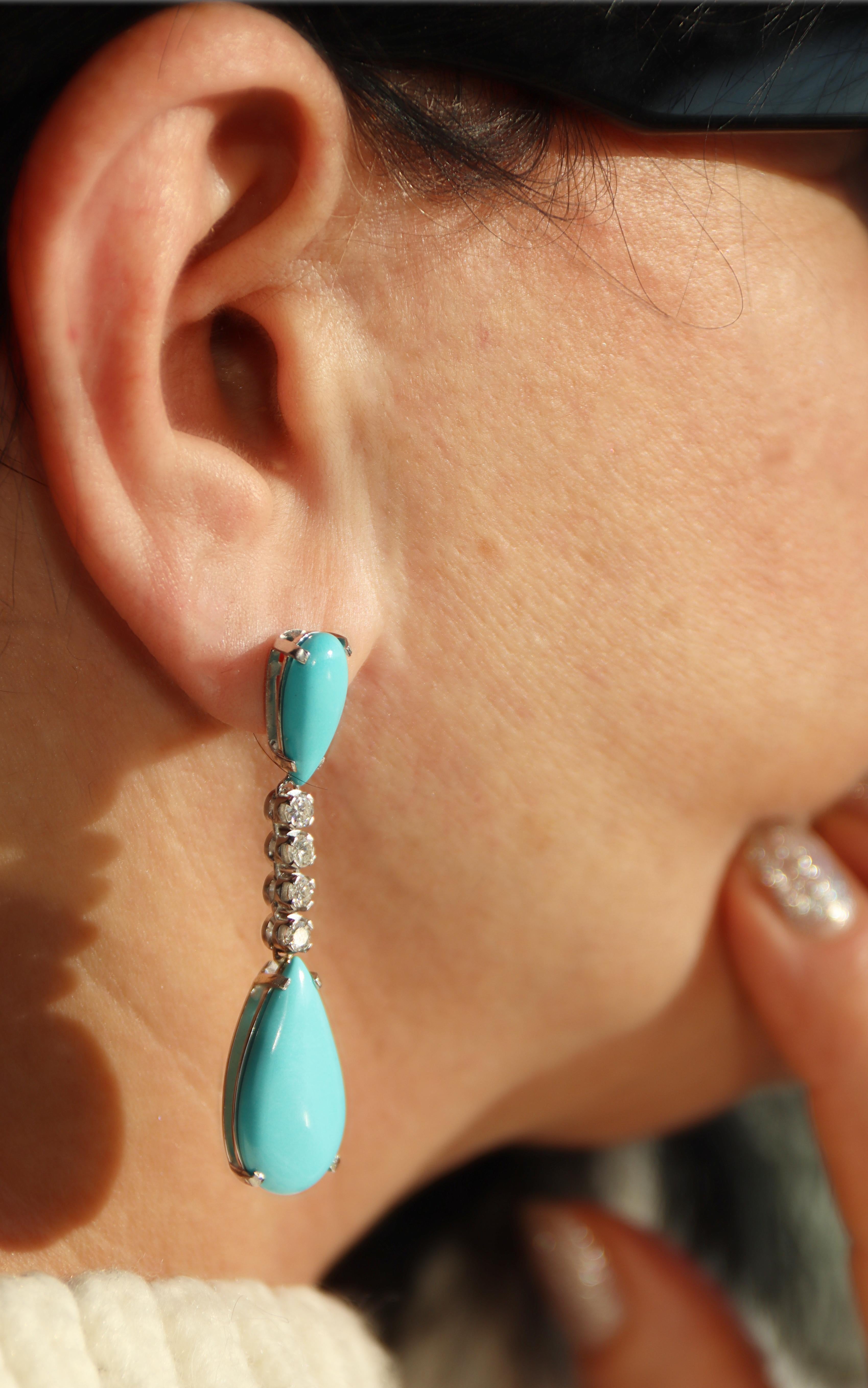 Pendants d'oreilles en or blanc 18 carats avec turquoises et diamants en vente 3