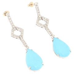 Pendants d'oreilles en or blanc 18 carats avec turquoises et diamants