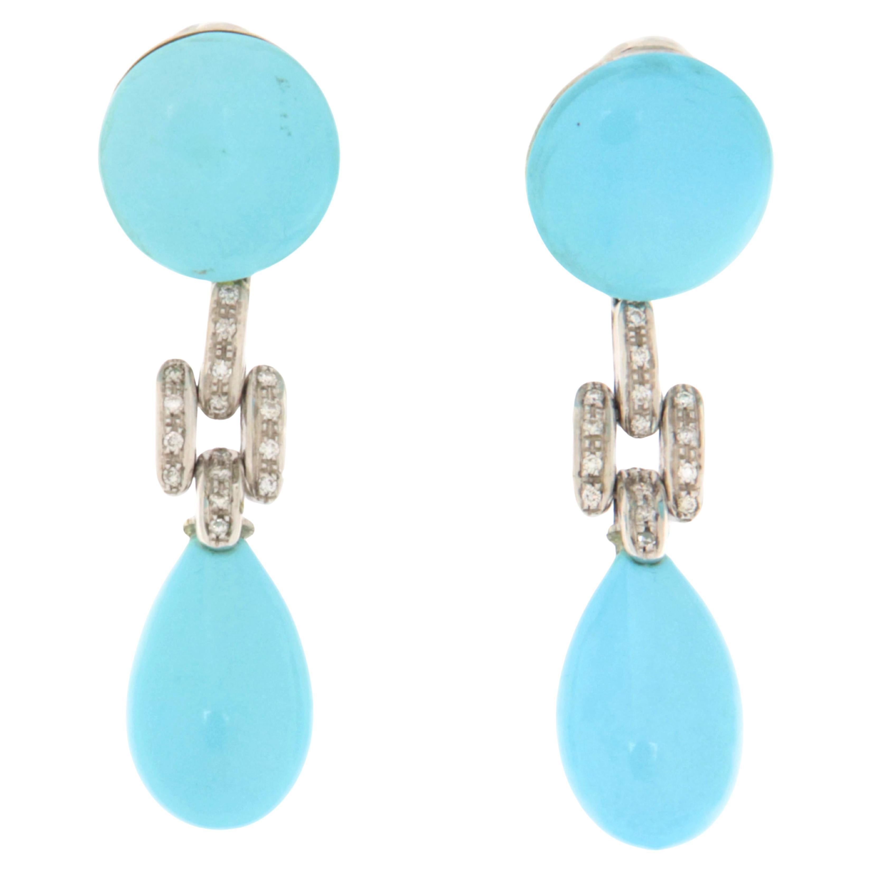Turquoise Diamonds 18 Karat White Gold Drop Earrings