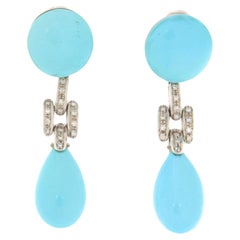 Turquoise Diamonds 18 Karat White Gold Drop Earrings