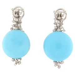 Turquoise Diamonds 18 Karat White Gold Drop Earrings