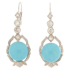 Pendants d'oreilles en or blanc 18 carats avec turquoises et diamants
